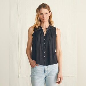 Faherty Organic Cotton Washed Black Gray Willa Sleeveless Button Top Sz Small
